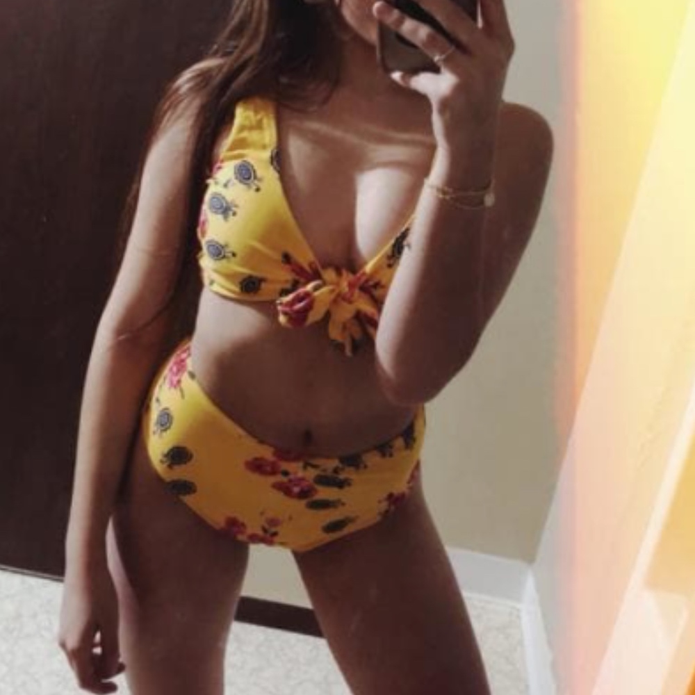 Printed yellow bikini high cut - M